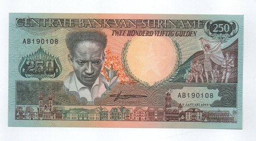 Billete Suriname 250 Gulden 1988