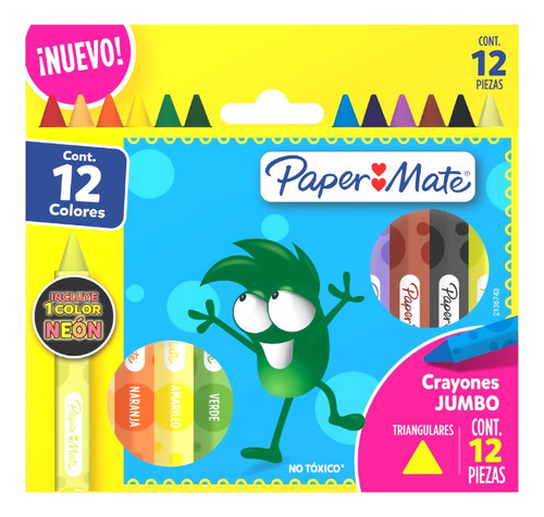 Lápiz Cera Paper Mate Jumbo 12 Color+1 Neon