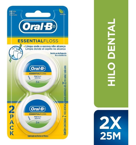 Hilo Dental Oral-b Sabor A Menta Essentialfloss, 2 Unidades