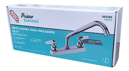 Mezcladora Para Fregadero 8puLG 1/4 De Vuelta Iusa Acabado Cromado Color Plateado