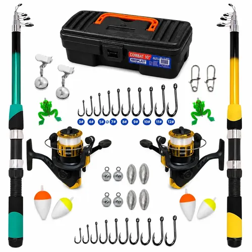Kit Pesca Super Completo Premium Com Todos Acessórios Inclui 2 Varas + 2 Molinetes + 1 Maleta + 2 Guizos + 2 Iscas... So