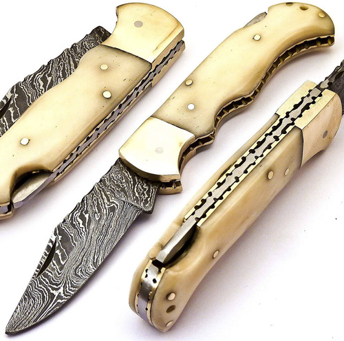 Cuchillo Navaja Plegable Acero Damasco Skokie Knives De C...