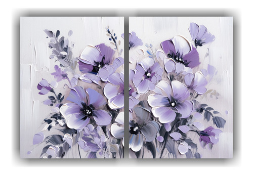 60x45cm Cuadro Patron Intenso Flores Púrpura Y Plata Flores