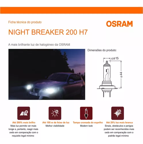 Par Lâmpadas Osram Farol H7 12v Night Breaker 200% - 2pc