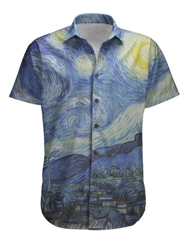 Camisa Botão Van Gogh Noite Estrelada Quarto Amendoeira Arte