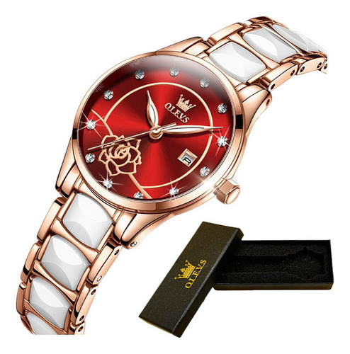 Relojes Olevs Luminous Diamond Elegant Calender Color Del Fondo Rojo