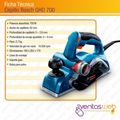 Imagen 7 de 8 de Cepillo Electrico Bosch Garlopa De Mano Gho 700w Bolsa Guia