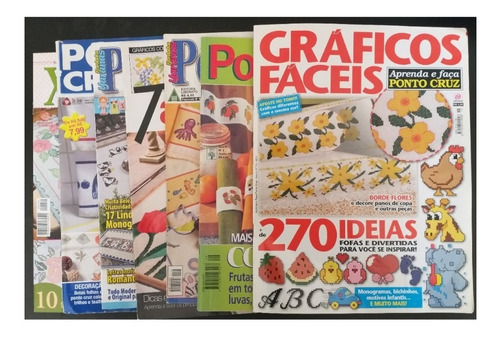 Kit 6 Revistas De Ponto Cruz + 1 Crochet