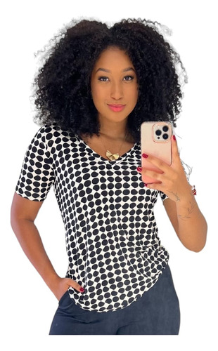 Camisa Feminina Básica Manga Curta Leve Gola V Casual