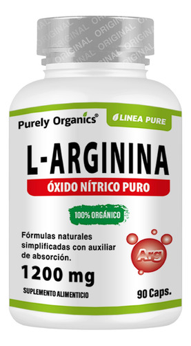 L Arginina Pure, Vegana, 90 Cápsulas Sin Sabor. Purely Organics.