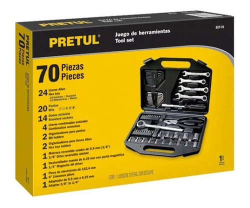 Juego Kits Tubos Y Llaves 70 Piezas Pretul Set-70 Estuche