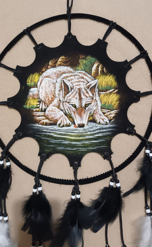 Atrapasueños De Lobo Pintado A Mano En Piel Envio Gratis