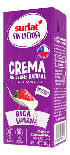 Crema De Leche Surlat Sin Lactosa 6x200g