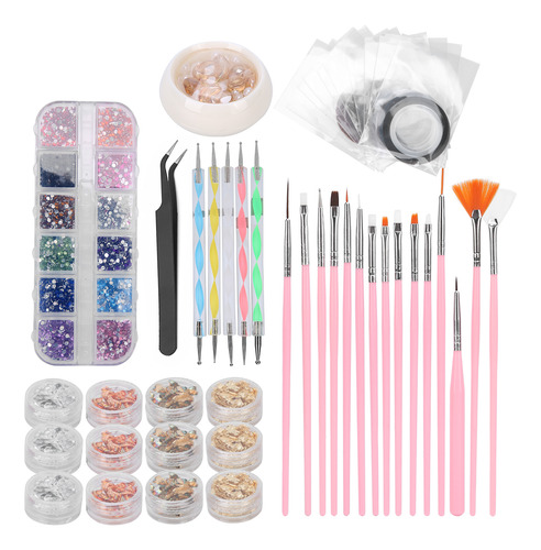 Juego De Herramientas Para Decoración De Uñas, Brocha Y Bolí