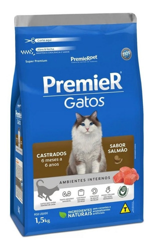 Ração Gatos Castrados 6 Meses A 6 Anos Salmão 1,5kg Premier