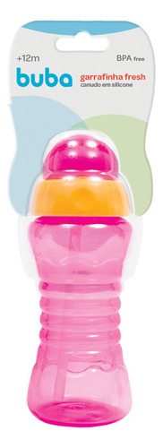 Garrafinha Fresh Copo Com Canudo De Silicone 300ml Buba Rosa
