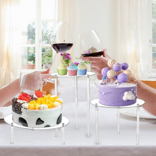 3x Clear Acrylic Cake Stand Round Cupcake Dessert Cake H Lvv