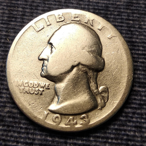Moneda Un Cuarto De Dólar 1943, Washington Quarter. Plata