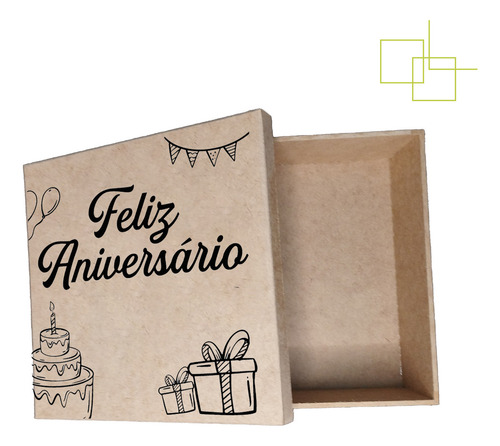 Caixa Feliz Aniversario Personalizada Com Nome Mdf 15x15x5