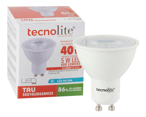 Foco Led Dicroico Tau Gu10 5w 100-240v 6500k Blanc Tecnolite