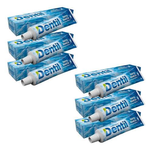 Kit 6 Unidades Creme Dental Dentil Dentes Brancos com fluor 1200 PPM