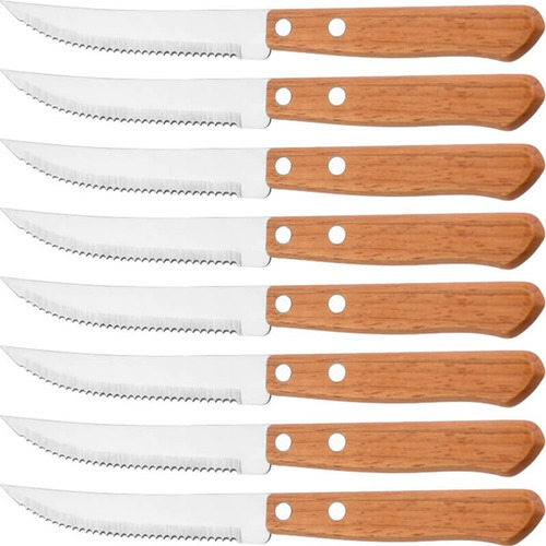 Kit 8 Facas Com Cabo Madeira Em Aço Inox