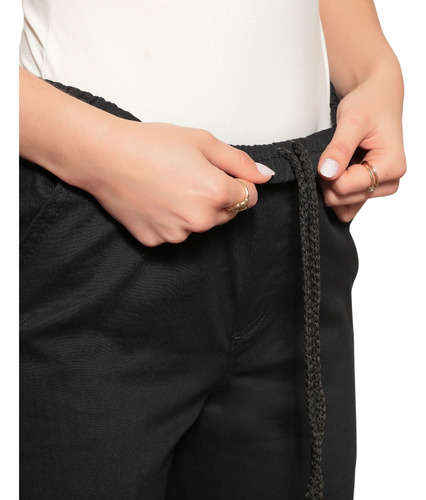 Calça Feminina Sarja Cargo Jogger Com Elástico Cintura