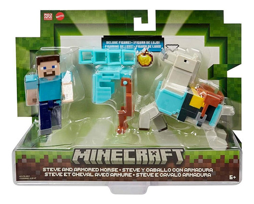 Steve Y Caballo Blanco Con Amadura Diamante Minecraft Mattel