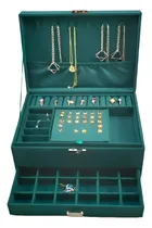 Comprar Joyero De Terciopelo Verde De 3 Capas Con Llave Joya