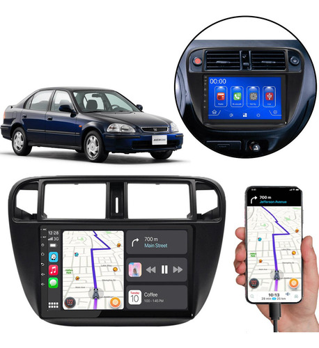 Kit Multimidia Mp5 9pol Android Auto Civic 1998 1999 2000 Bt Cor Preto