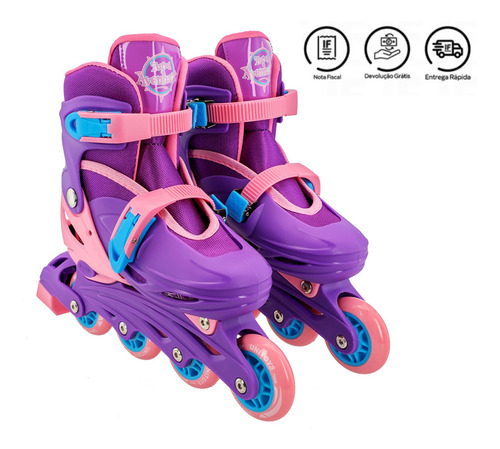 Imagem 5 de 10 de Patins In Line 4 Rodas Infantil N 33 Ao 37 Menina Roxo