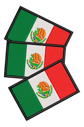 Pack 3 Parches Bordados Bandera México Adherible 8x5 Cm