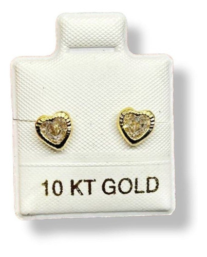 Broquel Arete Corazon Biselado Zirconia Oro 10k Garantiz N.5