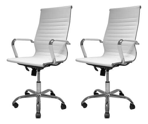Conjunto 2 CadeiraS De Escritório Presidente Executiva Alta Com Dupla Camada De Couro Sintético Giratoria Branca - Baba Shop