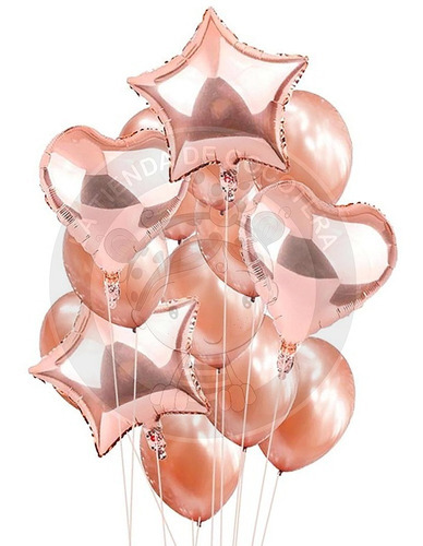 Set 14 Globo Latex Y Metalicos Aptos Helio Rosa Gold