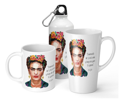 Set De Taza + Botella + Taza Conica Frida Kahlo 2 - Regalo