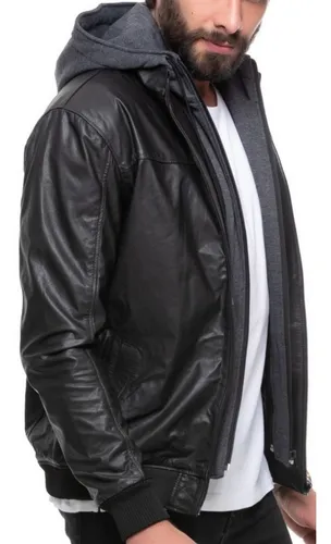 Jaqueta masculina sales couro com capuz