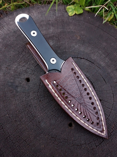 Cuchillo Daga Edc Artesanal Pequeña Funda De Cuero Negro