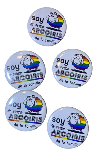 Pack 5 Pins Oveja Gay Boton 5.5cm Lgbttiq Arcoiris Pride