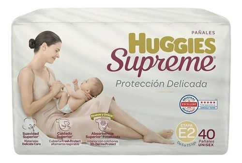 Pañales Huggies Supreme Etapa 2 Unisex P 40 u