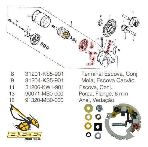 Reparo Motor De Partida Escova Honda Cbx 150 Aero Nx 150 200
