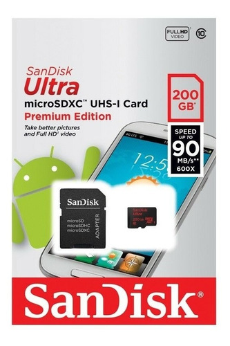 Memoria Microsd Con Adaptador Sandisk 200gb Clase 10 90mbps