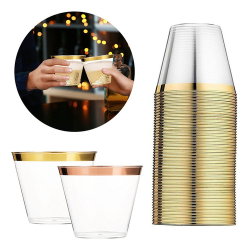 B Vasos De Plástico Dorados Desechables De 9 Oz, Copa De