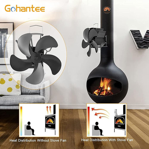 Gohantee Heat Powered 5 Blades Stove Fan Colgando En La Chim