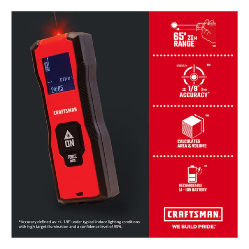 Craftsman Medidor Láser De Distancia 20m 65ft Recargable Usb