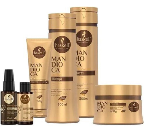 Kit Haskell Mandioca Sh Cond Máscara 300ml 6 Itens Completo