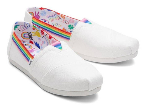 Alpargatas Toms Canvas Rainbow Webbing White Mujer