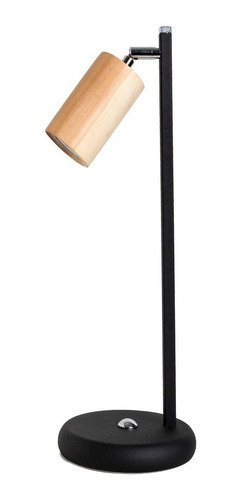 Imagen 2 de 10 de Lampara Mesa Velador Madera Con Negro Gu10 Apto Led Oferta