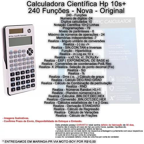 Kit C 10 Calculadora Científica Hp 10s+ 240 Funções Original