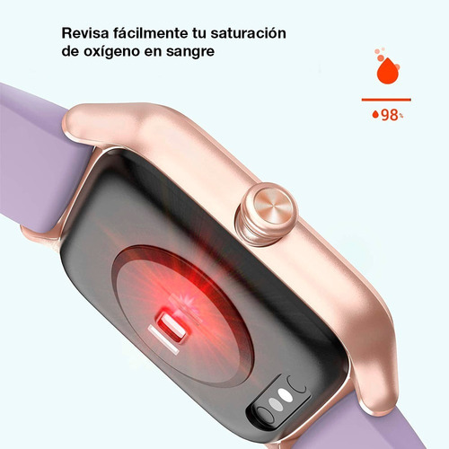 Reloj Inteligente Smartwatch Estilo De Vida Y Fitness Ew1 Color De La Caja Blanco Color De La Malla Lila Color Del Bisel Dorado